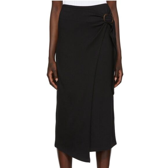 VINCE Black Wrap Cotton Blend Midi Skirt Black XS MSRP $195 NWT - Picture 1 of 8